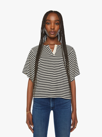 Mother The Fair And Square Tee Shirt White Midnight Stripe Tee Shirt In Black