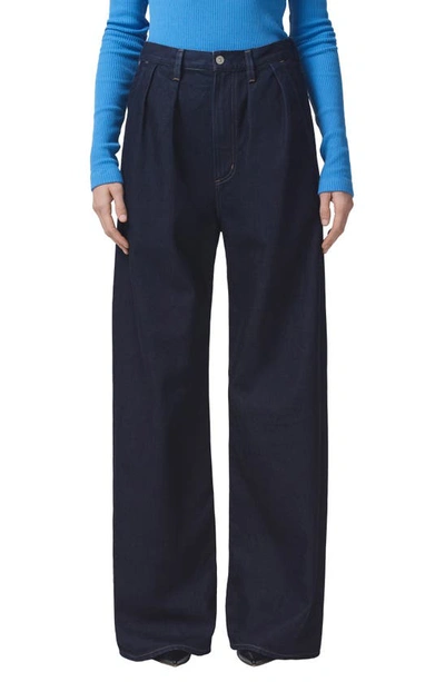 Citizen Of Humanity Maritzy Pleated Wide Leg Denim Pants In Hudson