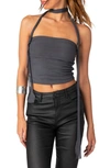 Edikted Women's Gathered Two Piece Mesh Scarf Top In Dark-gray