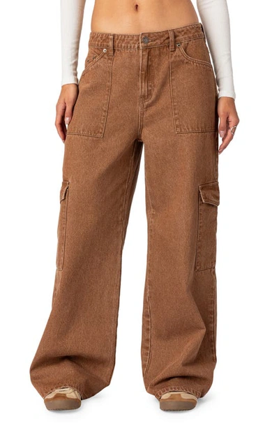Edikted Women's Stone Wash Mid Rise Cargo Trousers In Brown-washed