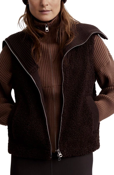 Varley Aspen Ribbed Knit-trimmed Faux Shearling Vest In Coffee Bean