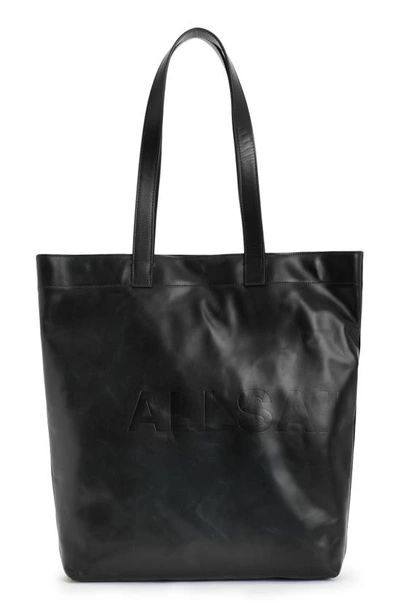 Allsaints Yuto Embossed Logo Leather Tote Bag In Black