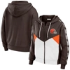 Wear By Erin Andrews Brown/white Cleveland Browns Color Block Light Weight Modest Crop Full-zip Hood In Brown