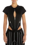 Mugler Zipped Jersey Bodysuit In Black