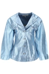 Ganni Woman Denim Outerwear Blue Size 4 Organic Cotton In Light Blue, Metallic