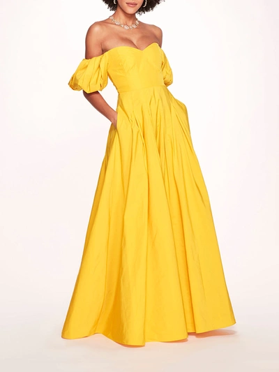 Marchesa Balloon Sleeve Taffeta Gown In Golden Rod