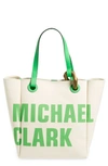 Jw Anderson Corner Canvas Tote Bag In White/ Green