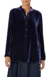 Eileen Fisher Band-collar Button-down Velvet Shirt In Venus