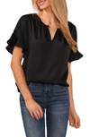 Cece Satin Keyhole Blouse In Rich Black