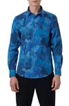 Bugatchi Julian Shaped Fit Print Button-up Shirt In French Blue