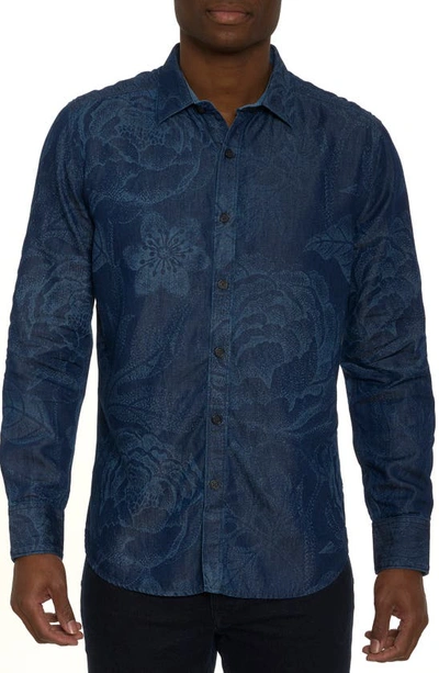 Robert Graham Flower Thrower Printed Long Sleeve Button Front Shirt In Indigo