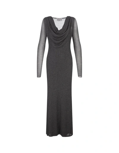 Blumarine Silver Long Dress With Draped Neckline In Grey
