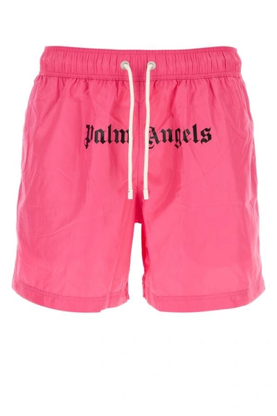 Palm Angels Man Fuchsia Polyester Swimming Shorts In Pink