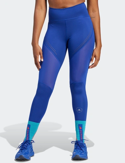 Adidas By Stella Mccartney Truepurpose Perforated Printed Stretch Recycled 7/8 Leggings In Blue