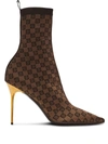 Balmain Skye Monogram Knit Stiletto Booties In Brown