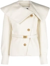 Balmain Oversized-collar Belted Wool Jacket In White