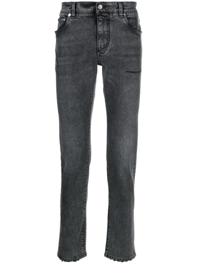 Dolce & Gabbana Stonewashed Slim-fit Jeans In Grey