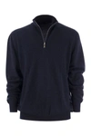 Fedeli Favonio - Zip Turtleneck Sweater In Cashmere In Blue