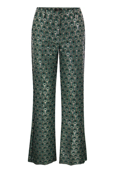 Weekend Max Mara Girino - Flared Trousers In Jacquard Fabric In Turquoise