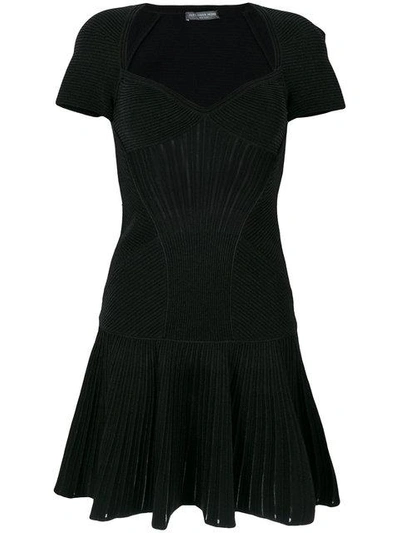 Alexander Mcqueen Sweetheart-neck Short-sleeved Wool-blend Dress In Black