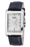 Gevril Manhattanhenge Automatic Rectangle Croc Embossed Leather Strap Watch, 39mm In Blue