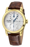 GEVRIL GRAMERCY CROC EMBOSSED LEATHER STRAP WATCH, 39MM