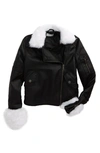 TRACTR FAUX LEATHER BOMBER JACKET WITH FAUX FUR TRIM