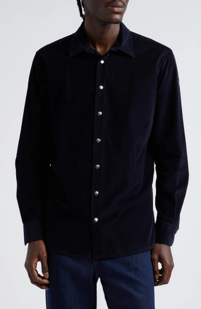 Moncler Logo-patch Corduroy Shirt In Navy Blue