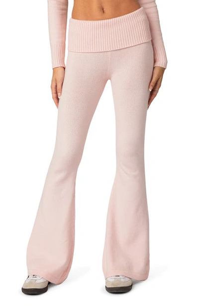 Edikted Women's Desiree Knitted Low Rise Fold Over Pants In Light Pink