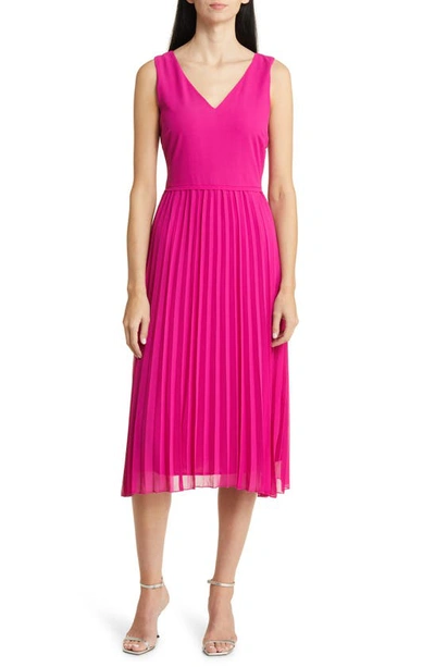 Sam Edelman Pleated Skirt Sleeveless Dress In Dark Pink