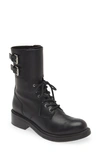 Rag & Bone Lace-up Moto Boot In Black
