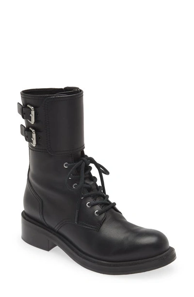 Rag & Bone Lace-up Moto Boot In Blk