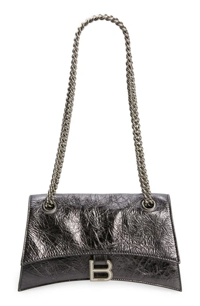 Balenciaga Small Crush Leather Shoulder Bag In Steel Grey