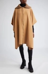 Moncler Wool Long Cape With Knit Collar In Sand