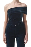 Agolde Bree Velvet One Shoulder Bodysuit In Blizzard