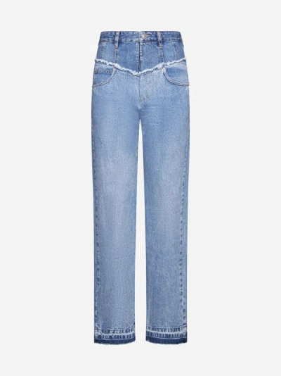 Isabel Marant Noemie Frayed Two-tone Jeans In Light Blue