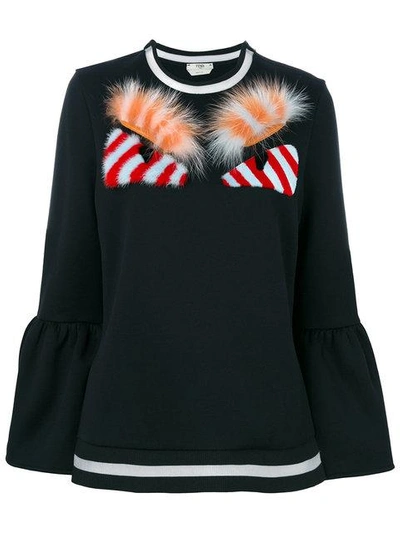 Fendi Fur-embellished Jersey Cotton Sweatshirt In Black