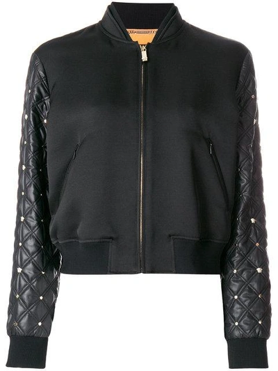 Versace Cotton-blend Bomber With Quilted Sleeves In Black