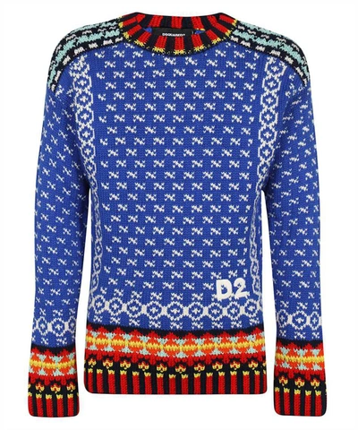 Dsquared2 Intarsia-knit Logo-embroidered Jumper In Navy Mix