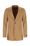 Prada Structured Camel Blazer With Flap Pockets In Beige O Tan