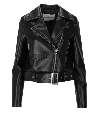 Stand Studio Esmeralda Faux Leather Biker Jacket In Black