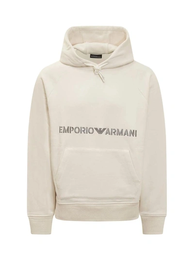 Emporio Armani Hoodie With Logo In Vanilla Line