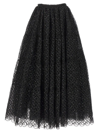 Giambattista Valli Embroidered Tulle Skirt In Black