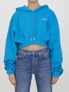Off-white Cropped Logo-print Hoodie In Blue