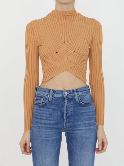 Stella Mccartney Cropped Ribbed Jumper In Beige