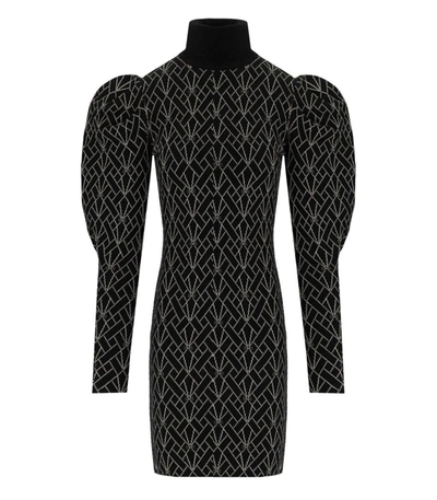 Elisabetta Franchi Black And Gold Monogram Knitted Dress
