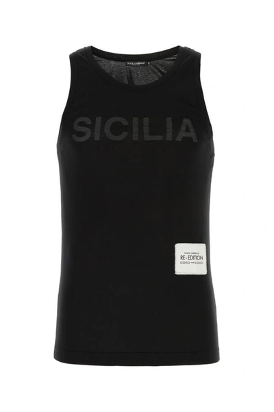 Dolce & Gabbana Sicilia Print Re-edition Tank Top In Black