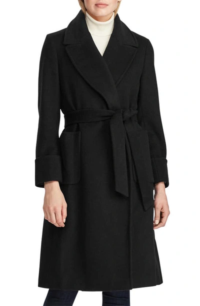 Lauren Ralph Lauren Women's Wool Blend Belted Wrap Coat In Black