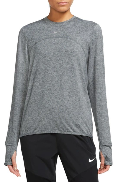 Nike Dri-fit Swift Element Uv Running Top In Smoke Grey/ Reflective Silv