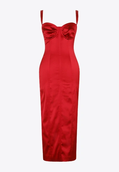 Dolce & Gabbana Satin Longuette Bustier Dress In Red